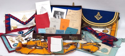Lot 1267 - Masonic Interest: Four Masonic aprons, a sash,...