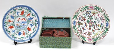 Lot 1136 - A Chinese Yixing Tea Service, applied in black...