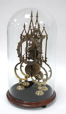 Lot 1463 - A XX Century Brass Skeleton Clock, the Gothic...