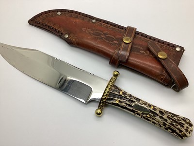 Lot 586 - Bowie Knife Unmarked, brass crosspiece, two...