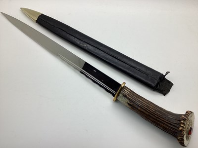 Lot 583 - Long Bade Hunting Knife Unmarked, stag handle...