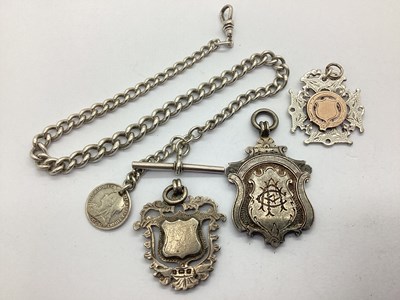 Lot 133 - A Hallmarked Silver Curb Link Watch Chain, the...