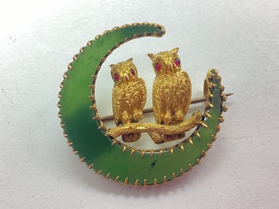 Lot 94 - A Victorian Green Hardstone Crescent Moon and...