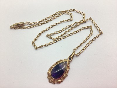 Lot 59 - A 9ct Gold Blue John Pendant, the teardrop...