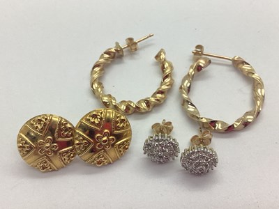 Lot 62 - A Pair of Textured Circular Earstuds, stamped "...