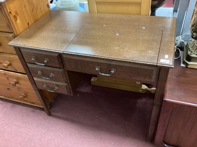 Lot 1541 - Oak Sewing Machine Table, on tapering legs,...