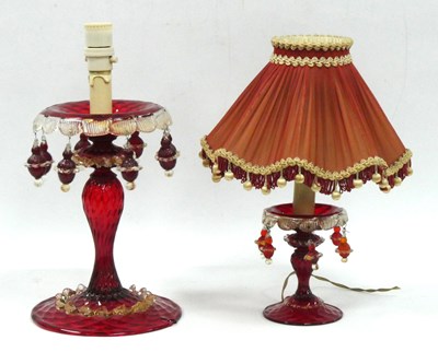 Lot 1183 - Two Venetian Ruby Glass Table Lamps with...