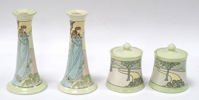 Lot 1284 - 'Cleo' Art Nouveau Pottery Table Candlesticks...