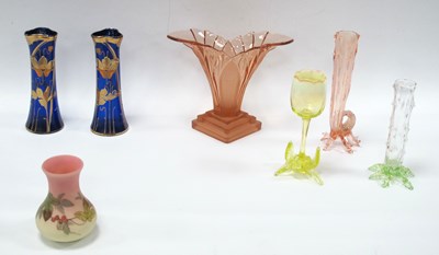 Lot 1227 - Pair of Art Nouveau Gilt Floral Blue Glass...