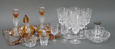 Lot 1171 - Art Deco Five Piece Clear and Amber Trinket...