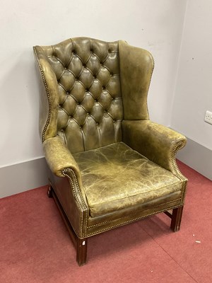 Lot 1550 - XVIII Century Style Green Leather (faded) Wing...