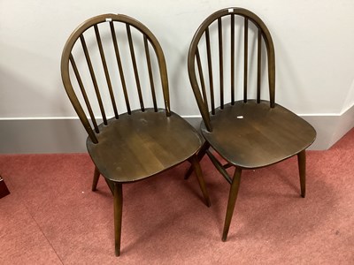 Lot 1562 - Pair of Dark Ercol Dining Chairs, with hooped...