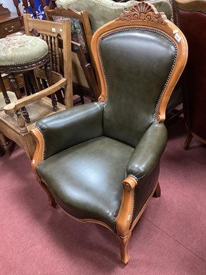 Lot 1534 - XX Century Green Leather Armchair, with a...