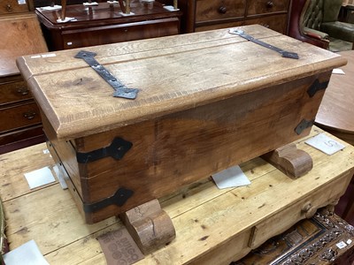 Lot 1556 - Continental Oak Box, top and base with iron...