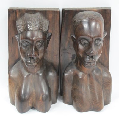 Lot 1332 - Pair of Carved African Figural Bust Bookends,...