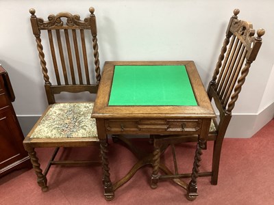 Lot 1518 - Oak Card Table Circa 1920s with Baize Inset to...