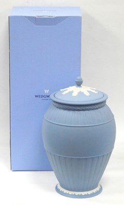 Lot 1177 - A Wedgwood Powder Blue Jasperware Jar and...