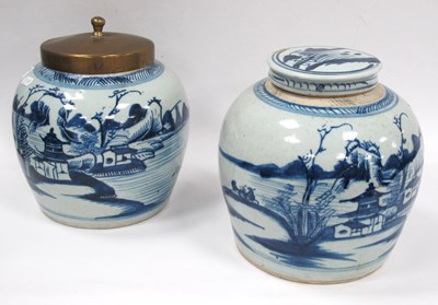 Lot 1327 - Two Oriental Blue-White Ginger Jars, decorated...