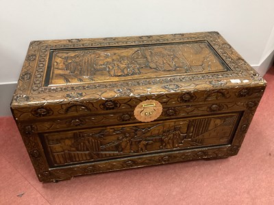 Lot 1564 - Camphor Wood Chest, heavily carved with...