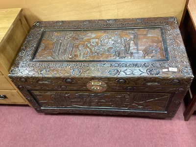 Lot 1573 - Camphor Wood Chest, heavily carved with...