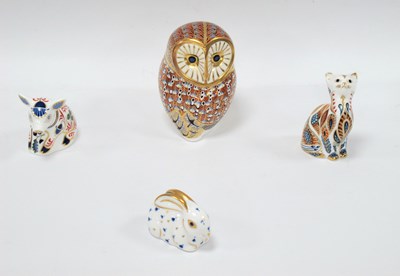 Lot 1294 - Royal Crown Derby Barn Owl, cat, piglet and...