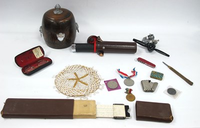 Lot 1387 - Telescope, slide rule, medallions, spectacles,...