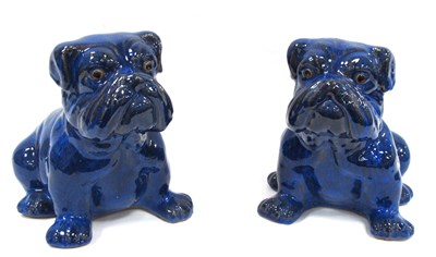 Lot 1422 - Pair of Blue Glaze Stoneware Pottery Seated...