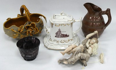 Lot 1169 - Slag Glass Vase, Keyworth church teapot and...