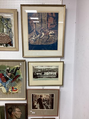 Lot 1501 - Lois. E. Freeman, flamingos, wood block...