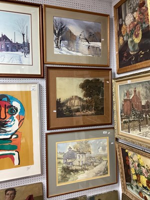 Lot 1457 - Tony Haigh? Remote settlement, watercolour...