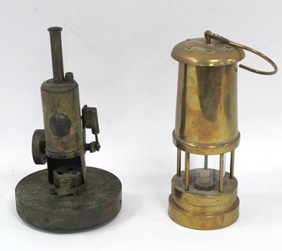 Lot 1414 - Brass Miners Lamp 22.5cm tall with handle down,...
