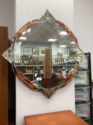 Lot 1504 - Art Deco Square Wall Mirror with Pink Tinted...