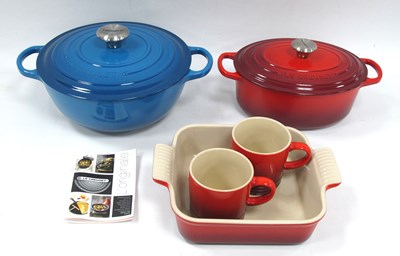 Lot 1424 - Le Creuset Blue Enamel Two Handled Pan With...