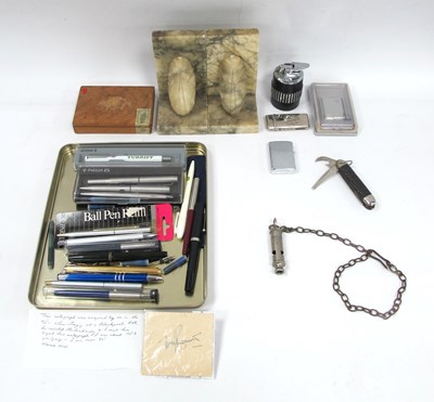 Lot 1401 - Alabaster Book Ends, Parker & Sceafer pens,...