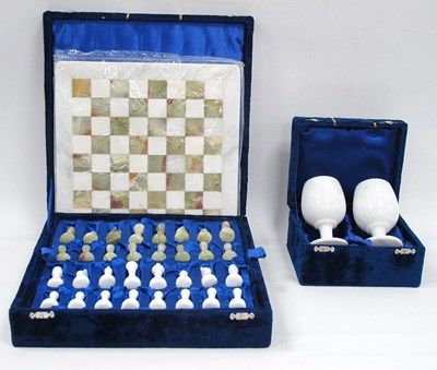 Lot 1358 - Onyx Chess Set, board, cased, together with a...