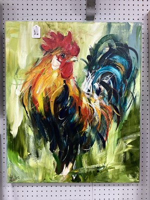 Lot 1478 - Lynne Wilkinson, Cockerel, oil on canvas,...