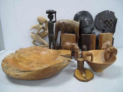 Lot 1102 - A Large Heavy Wood Root Fruit Bowl, together...
