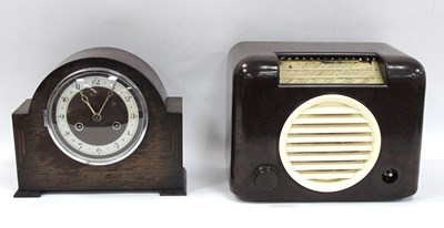 Lot 1423 - Oak Dome Topped Mantle Clock. Bush Bakelite...