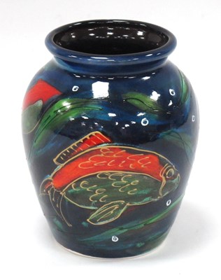 Lot 1236 - Anita Harris 'Koi-carp' Vase 13cm high, gold...