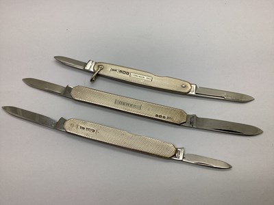 Lot 378 - Three Folding Pocket Knives with Hallmarked...