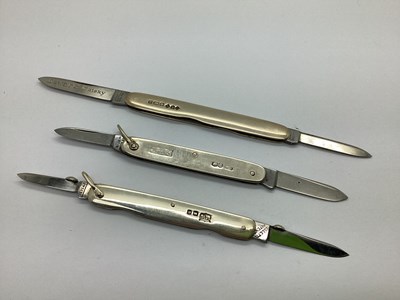 Lot 370 - Three Folding Pocket Knives with Hallmarked...