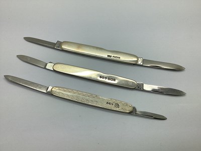 Lot 380 - Three Folding Pocket Knives with Hallmarked...