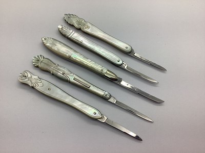 Lot 396 - Five Decorative Single Blade Quill Knives,...