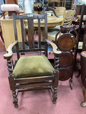 Lot 1562 - 1920s Oak Carver Chair, with rail back and...