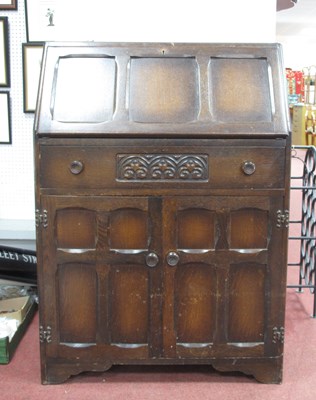 Lot 1484 - XX Century Oak Bureau, panelled fall front,...