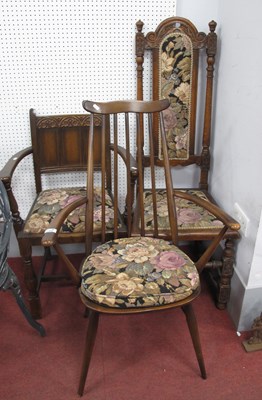 Lot 1490 - Dark Ercol Armchair, XVII Century Style High...
