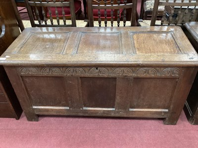 Lot 1571 - XVII Century Joined Oak Coffer, with a...