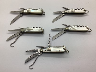 Lot 420 - Multi Tool Folding Pocket Knives, mother of...