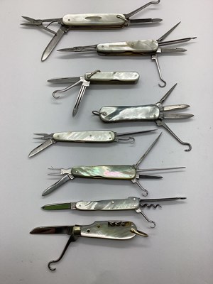 Lot 431 - Multi Tool Folding Pocket Knives, mother of...