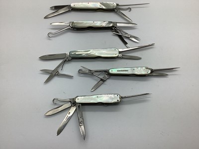 Lot 432 - Multi Tool Folding Pocket Knives, mother of...